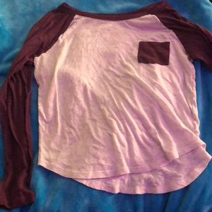 Burgundy and white long sleeve shirt